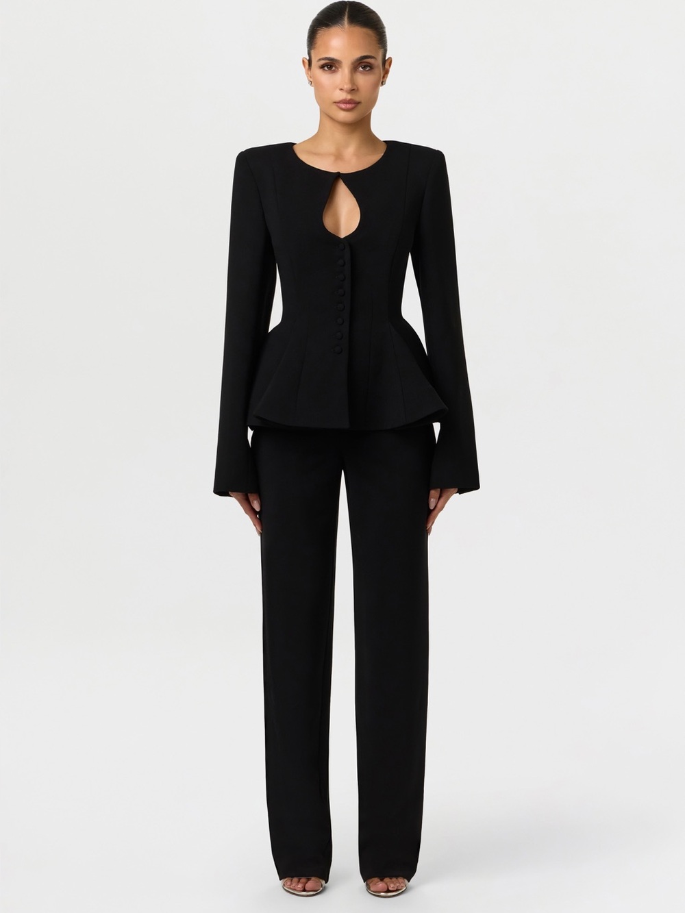 NWT Naked Wardrobe Sz M Black Suiting Straight Leg Pants High Waisted Office